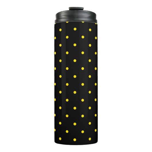 Yellow Polka Dot on Black Thermal Tumbler タンブラー (正面)