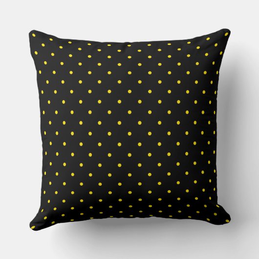 Yellow Polka Dot on Black Throw Pillow クッション (裏面)
