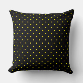 Yellow Polka Dot on Black Throw Pillow クッション