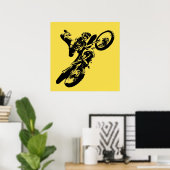 Yellow Pop Art Motocross Motorcyle Sport ポスター (ホームオフィス)