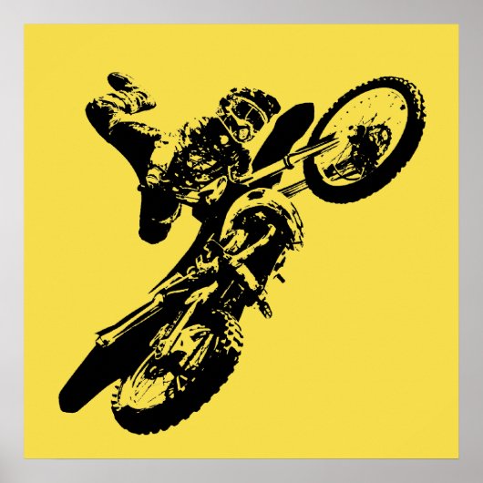 Yellow Pop Art Motocross Motorcyle Sport ポスター (正面)