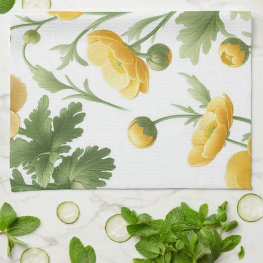Yellow Poppies kitchen towel キッチンタオル (折り畳み)