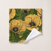 Yellow poppies on dark green バスタオルセット (ウォッシュタオル)