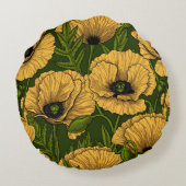 Yellow poppies on dark green ラウンドクッション (裏面)