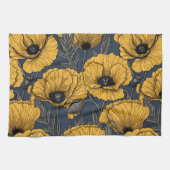 Yellow poppies on navy キッチンタオル (横)
