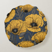 Yellow poppies on navy ラウンドクッション (裏面)