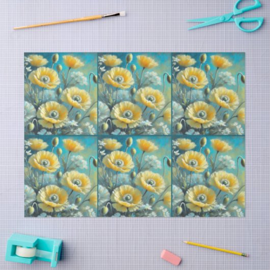 Yellow Poppies Poppy Floral Flowers Decoupage 薄葉紙 (クラフト)