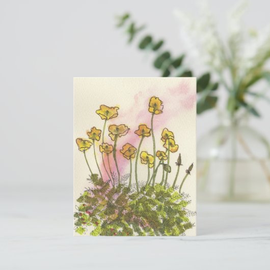 Yellow Poppies Wildflowers Greetings Card (スタンド正面)