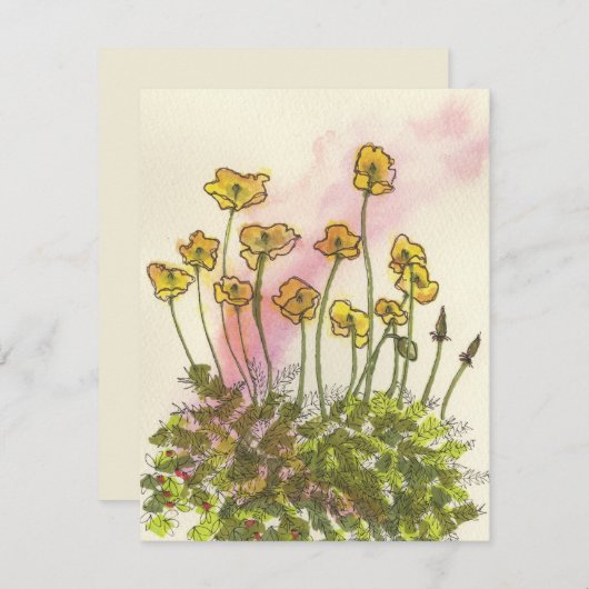 Yellow Poppies Wildflowers Greetings Card (正面/裏面)