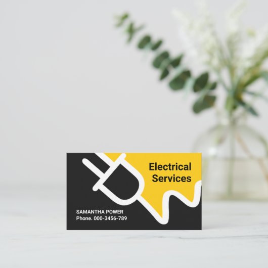 Yellow Power Plug Electrician Service 名刺 (スタンド正面)