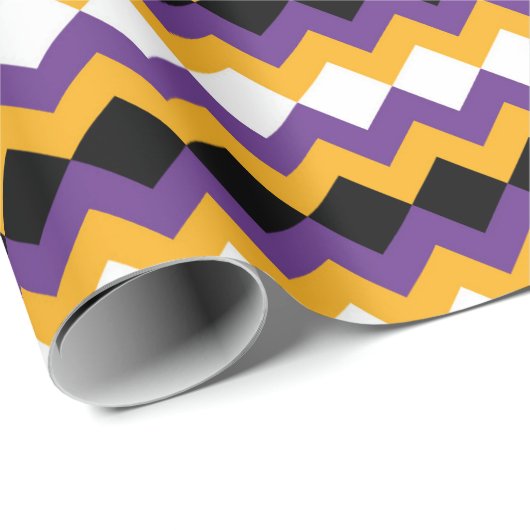 Yellow, Purple, Black and White Zigzag Chevron ラッピングペーパー (ロールコーナー)