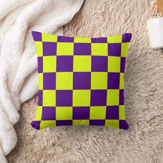 Yellow Purple Checkerboard Pillow クッション (ブランケット)