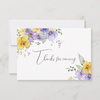 Yellow Purple Floral Thanks for Coming Note カード