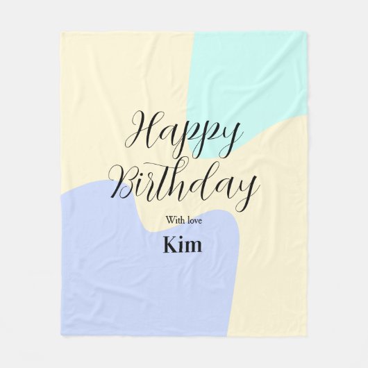 Yellow purple green happy birthday abstract pastel フリースブランケット (正面)