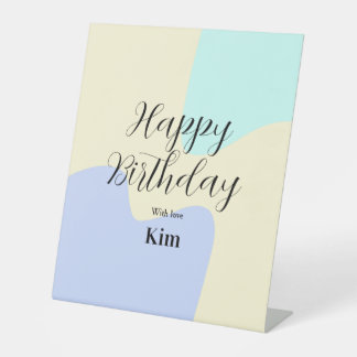 Yellow purple green happy birthday abstract pastel 台座サイン