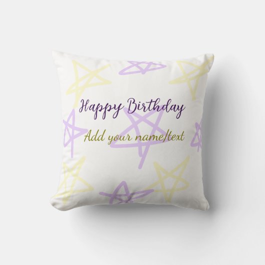 Yellow purple  happy birthday add name text simple クッション (正面)
