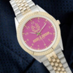 Yellow Purple vintage couple name monogram 腕時計<br><div class="desc">Personalized watch with the names of the bride and groom or the couple in love. This watch can be customized by changing the text with the name of the loved one or the wedding date. It can be an ideal gift for newlyweds or for silver or golden wedding anniversaries. Monogram...</div>