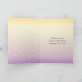 Yellow Purple White Bokeh Dots Snowman Christmas カード (内部)