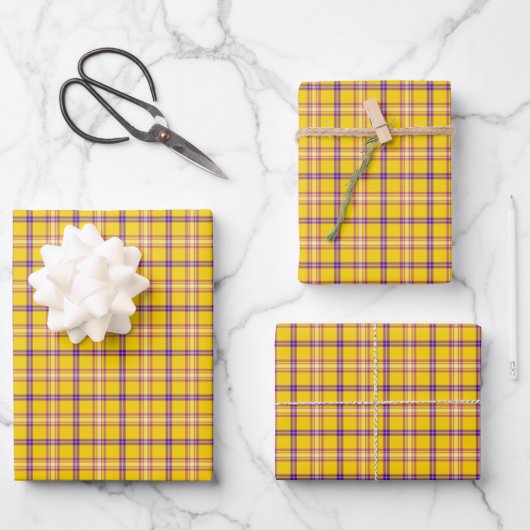 Yellow Purple White Plaid Classic ラッピングペーパーシート (正面)