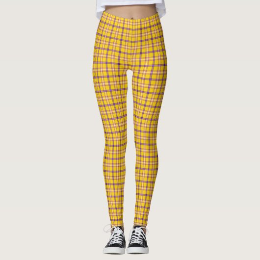 Yellow Purple White Plaid Classic レギンス (正面)