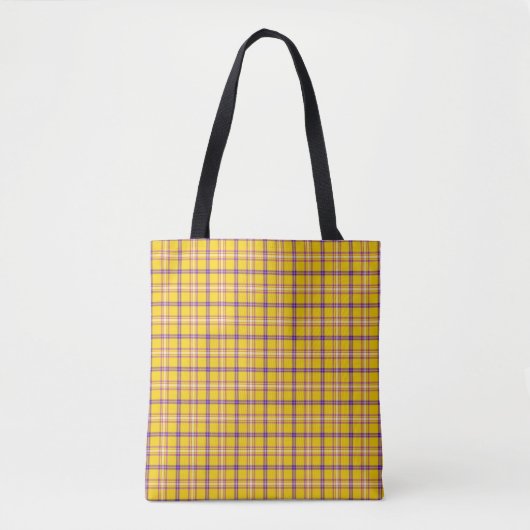 Yellow Purple White Plaid Classic Tote Bag トートバッグ (正面)