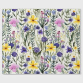 Yellow Purple Wildflower Floral Garden Pattern ラッピングペーパー (フラット)