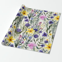 Yellow Purple Wildflower Floral Garden Pattern ラッピングペーパー