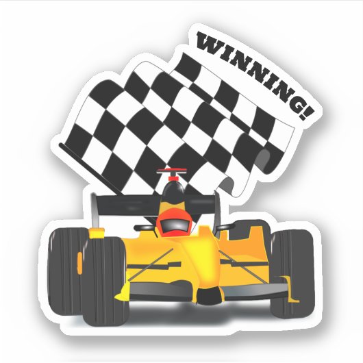Yellow Race Car - Checkered Flag Sports シール (正面)