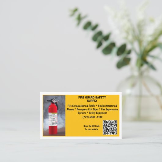 Yellow Red Fire Extinguisher Fire Safety   名刺 (スタンド正面)