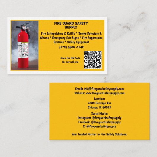 Yellow Red Fire Extinguisher Fire Safety   名刺 (正面/裏面)