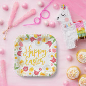 Yellow Red Floral Spring Easter ペーパープレート (パーティー)