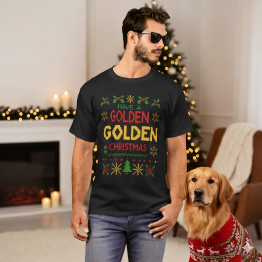 Yellow Red Retro Knit Golden Christmas Pattern Tシャツ