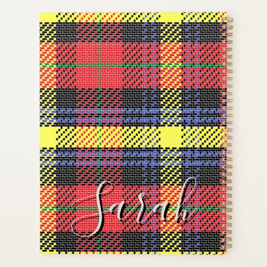 Yellow & Red Tartan Checkered Monogram Name プランナー手帳 (裏面)