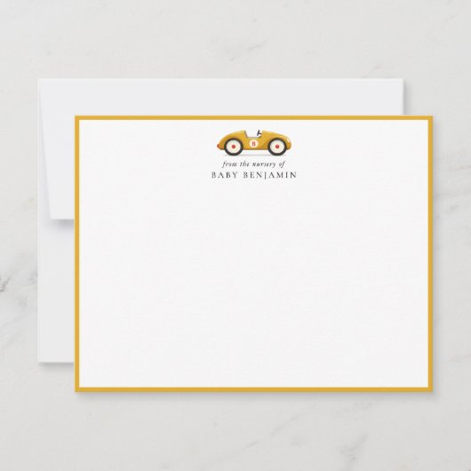 Yellow Retro Car Nursery Note Card 案内状 (正面)