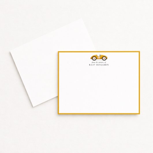 Yellow Retro Car Nursery Note Card 案内状