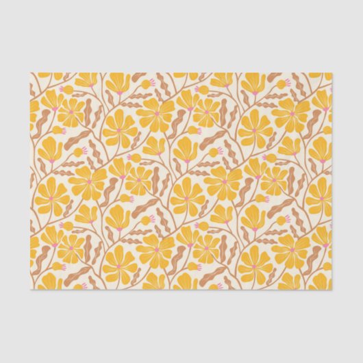 Yellow Retro Floral Pattern 薄葉紙 (正面)