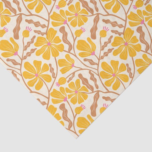 Yellow Retro Floral Pattern 薄葉紙 (詳細)