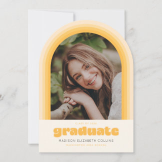 Yellow Retro Striped Arch Graduation Announcement 招待状