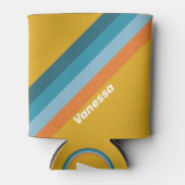 Yellow Retro Stripes with Name 缶クーラー (正面)