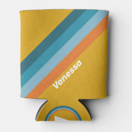 Yellow Retro Stripes with Name 缶クーラー