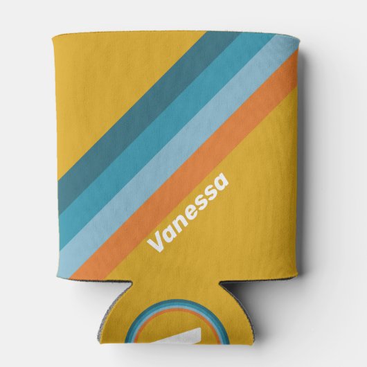 Yellow Retro Stripes with Name 缶クーラー (裏面)