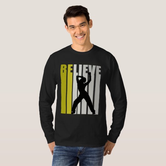 Yellow Retro Womens Believe Dance Motivational Ins Tシャツ (正面フル)