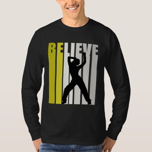 Yellow Retro Womens Believe Dance Motivational Ins Tシャツ (正面)