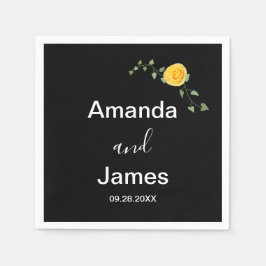 Yellow Rose and Green Vine Elegant Black Wedding スタンダードカクテルナプキン