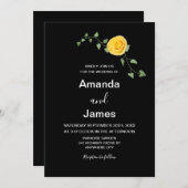 Yellow Rose and Green Vine Elegant Black Wedding 招待状 (正面/裏面)