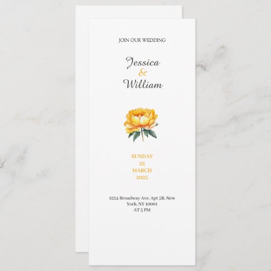 Yellow rose classy elegant wedding invitation 招待状 (正面/裏面)