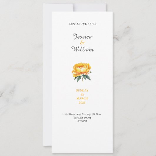 Yellow rose classy elegant wedding invitation 招待状 (正面)