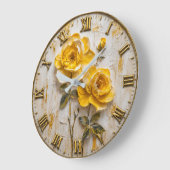 Yellow Rose Elegant Luxury Floral Decor ラージ壁時計 (傾斜)
