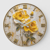 Yellow Rose Elegant Luxury Floral Decor ラージ壁時計 (正面)