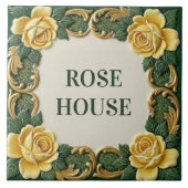 Yellow Rose Floral Custom House Name Sign Plaque タイル (正面)